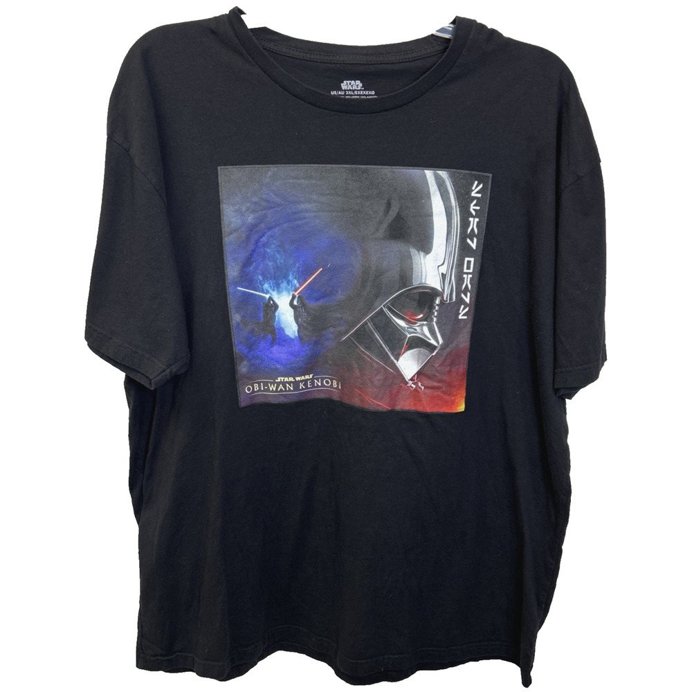 Star Wars Obi-Wan Kenobi/Darth Vader Lightsaber Attack Black Tee Shirt Men's 3XL